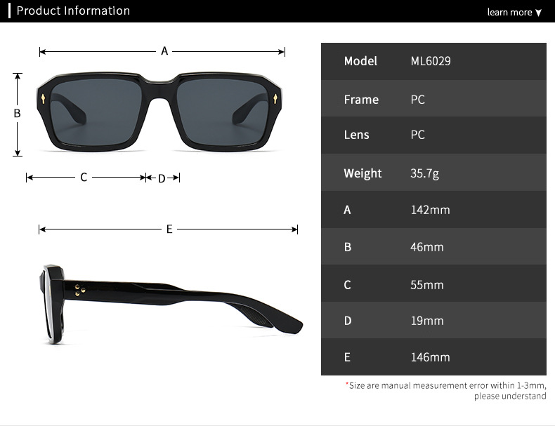 RUISEN'S flow Retro Small Frame Square Sunshade Sunglasses 6029-1