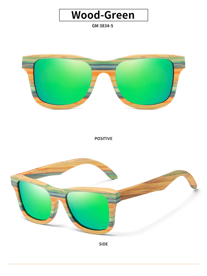 RUISENS'S modische, farbige, polarisierte Bambus-Sonnenbrille aus Holz, 3834