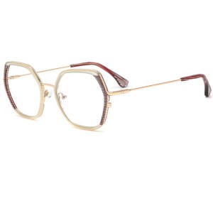 New Occidental Style Irregular Plate Metal Hybrid Optical Frame Net Red Plain Color Myopia Flat Mirror Glasses Frame QJ2078