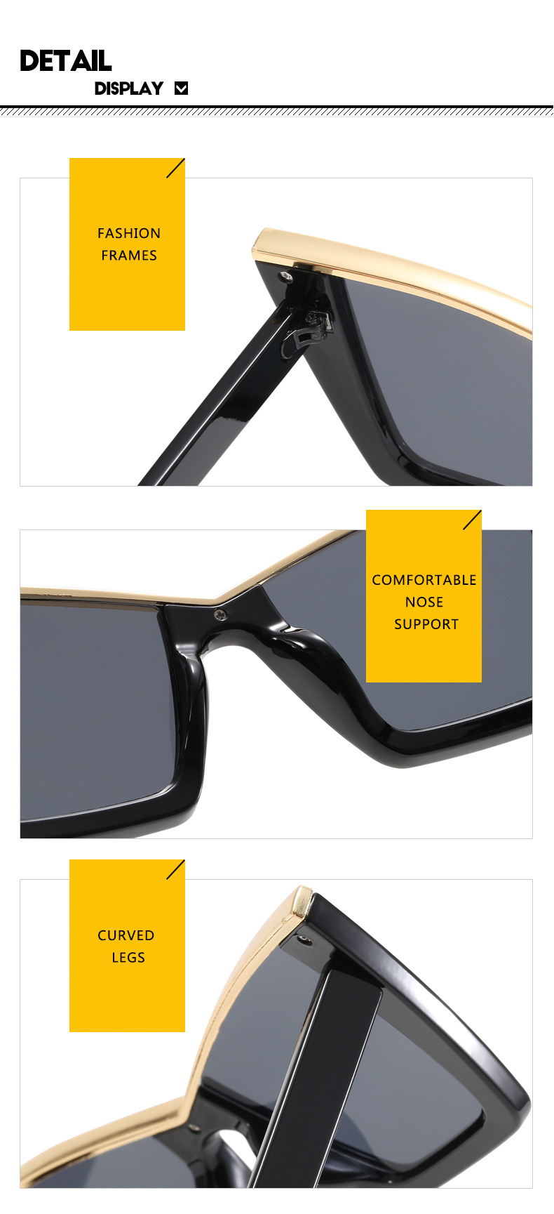 RUISEN'S Fashion Gafas de sol para caminar con montura extragrande y ojo de gato 493-17