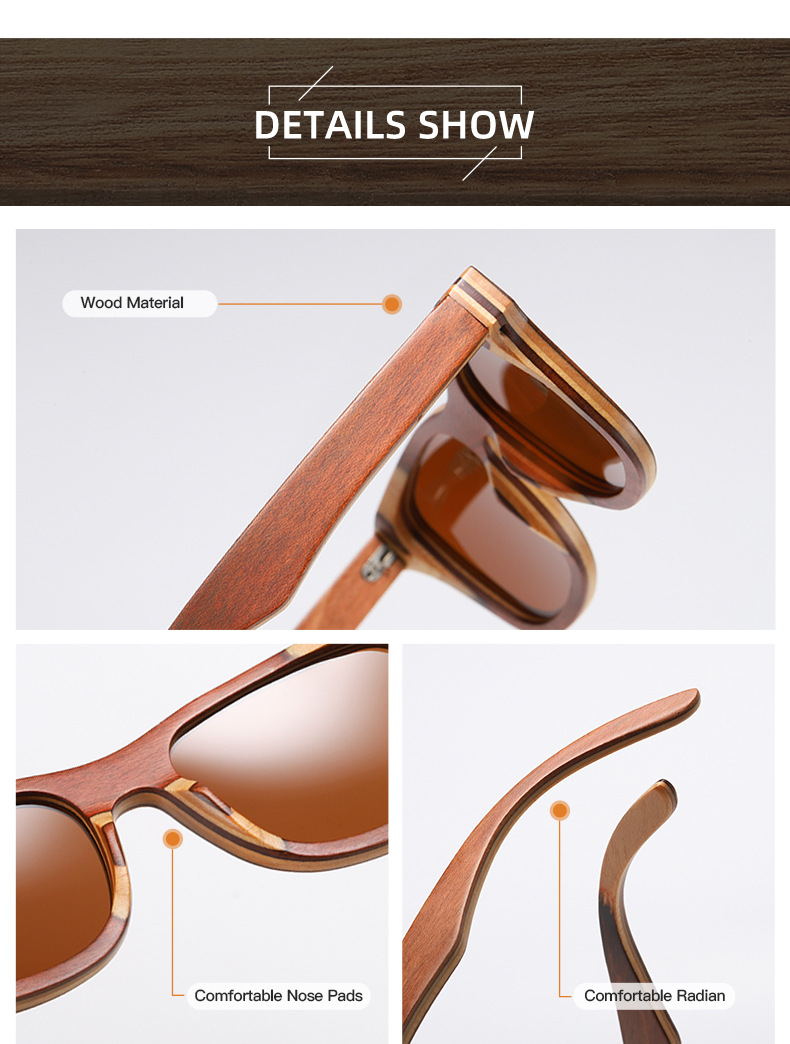 Gafas de sol de madera RUISEN'S para hombre y mujer 832