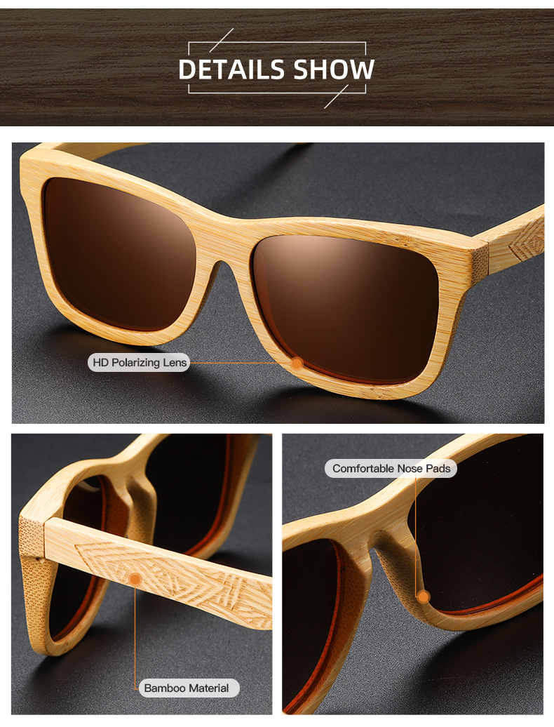 Ruisen'S Retro Wooden Sunglasses pro viris ac mulieribus 3832'