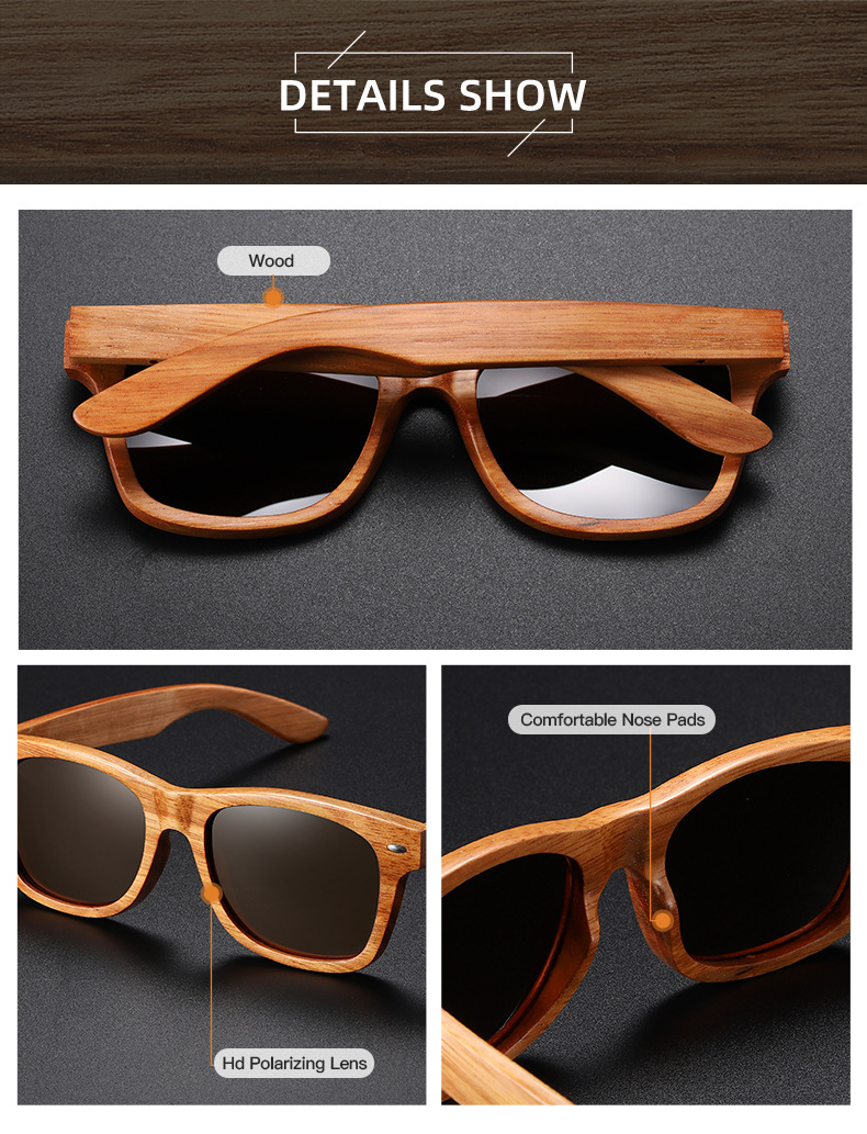 RUISEN'S Polarized Light Wooden Sunglasses for Men and Women 8171